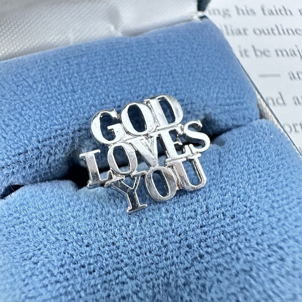 Vintage Tiffany & Co God Loves You 925 Sterling Silver Lapel Pin